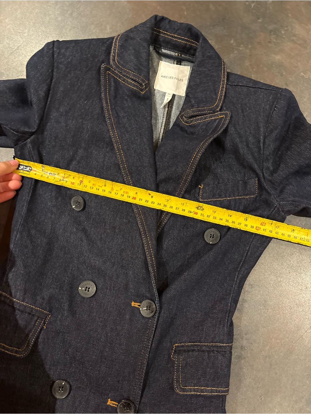 Avec Les Filles Dark Navy Long Denim Trench Coat with Button Front XS - Picture 3 of 11